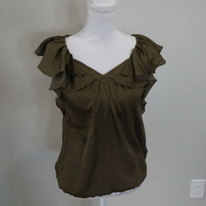 LOFT Olive Green Flutter Sleeve Top - Size S
